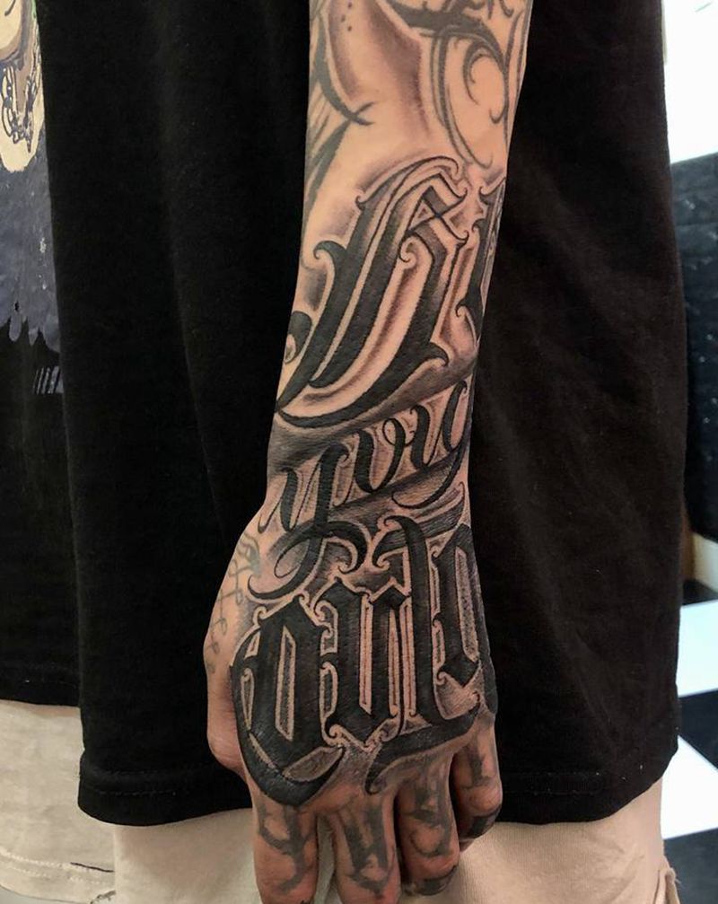 字纹身图片_手臂手部花体字欧美写实纹身图案