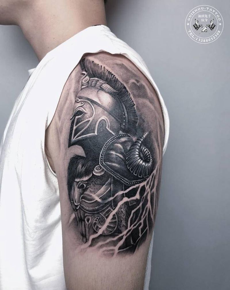 斯巴达遮盖纹身图片_手臂纹身图案