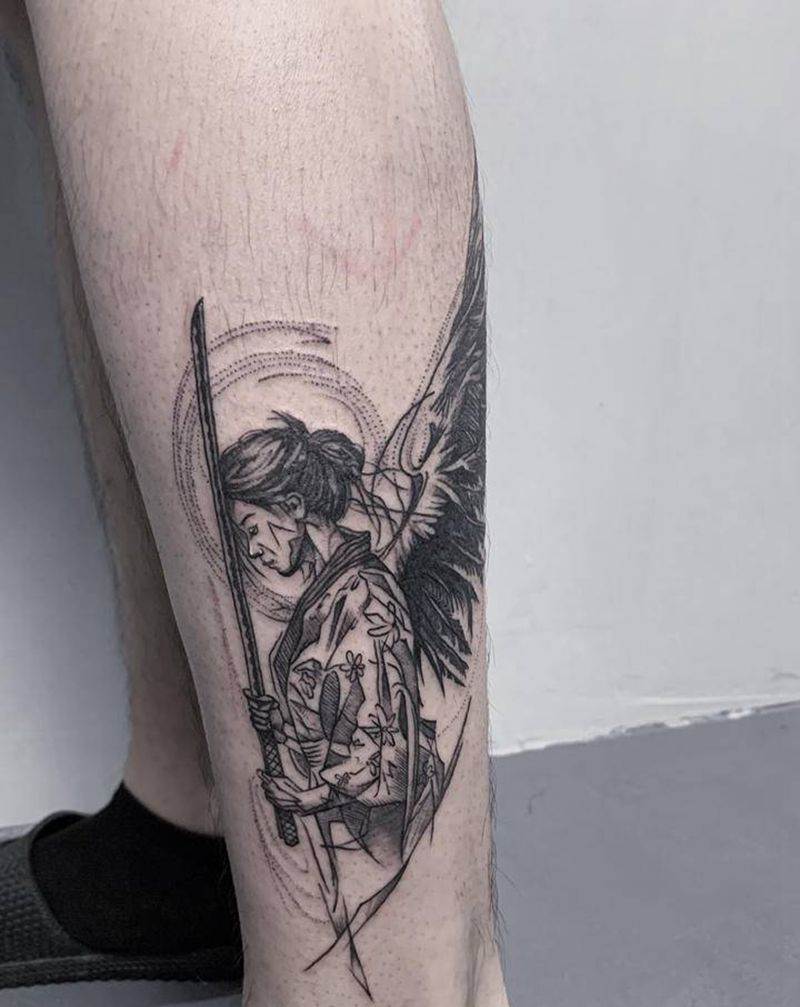 游戏人物纹身图片_腿部纹身图案