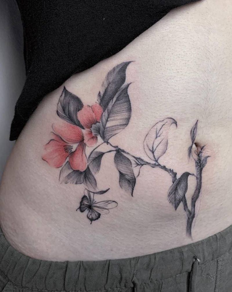 原创花盖疤纹身图片_腹部纹身图案