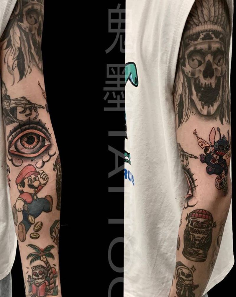 oldschool拼接纹身图片_手臂Old School纹身图案