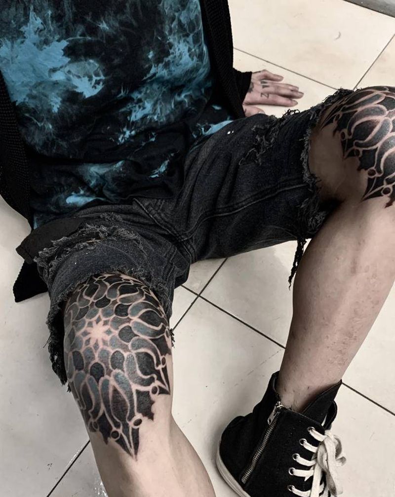 爆膝纹身图片_腿部纹身图案