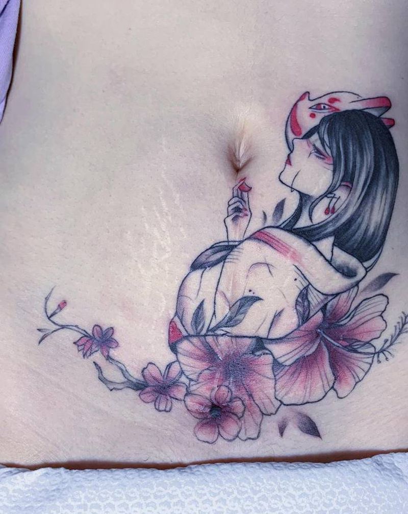 盖疤痕纹身图片_腹部纹身图案