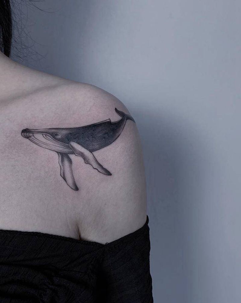 鲸鱼遮盖纹身图片_肩部纹身图案