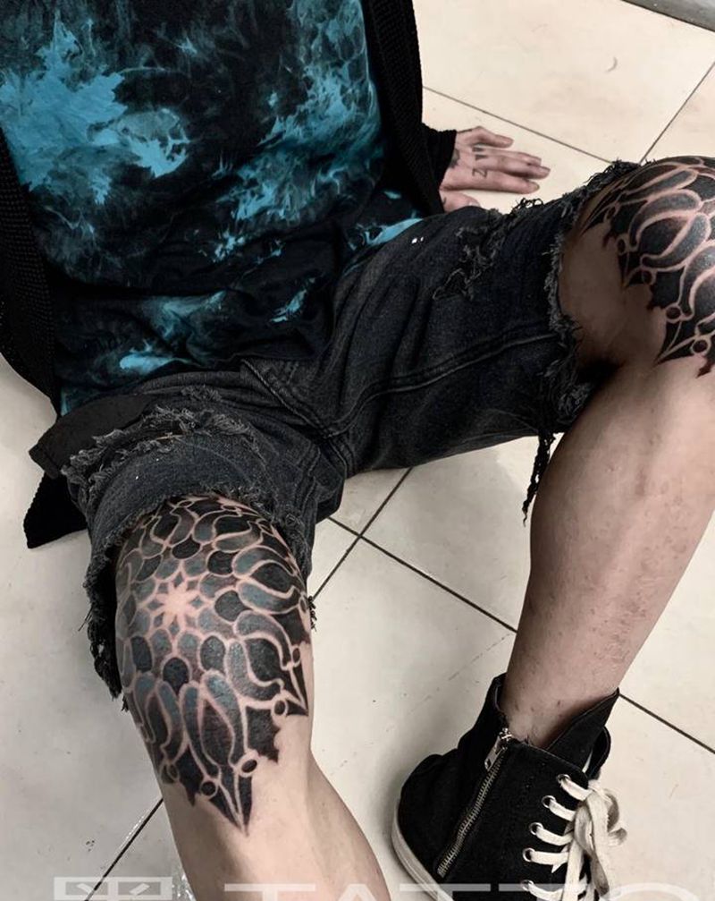 梵花纹身图片_腿部图腾纹身图案