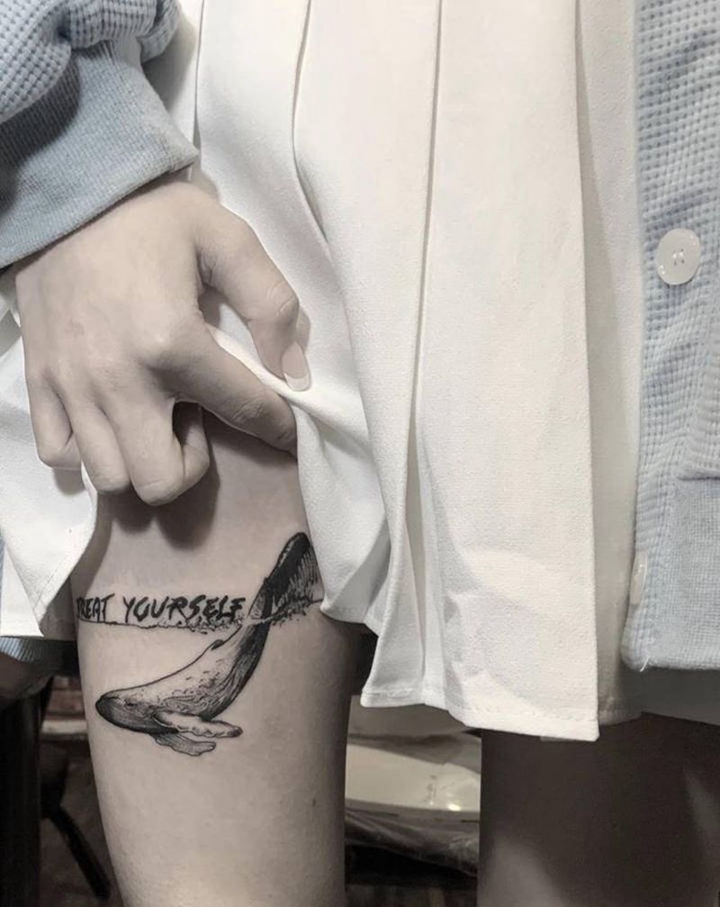 鲸鱼纹身纹身图片_腿部点刺纹身图案