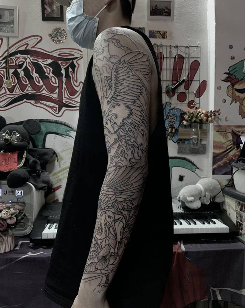 仙鹤纹身图片_手臂新传统纹身图案