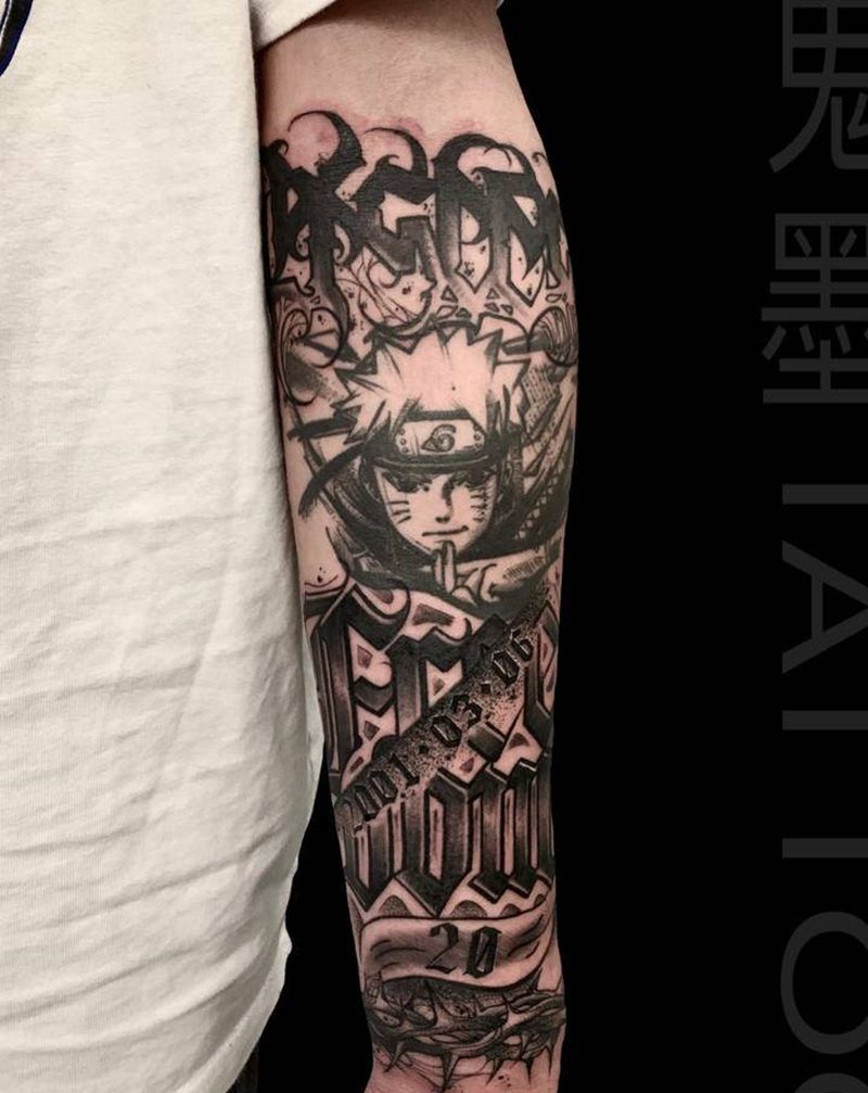 暗黑哥特字体添加纹身图片_手臂纹身图案