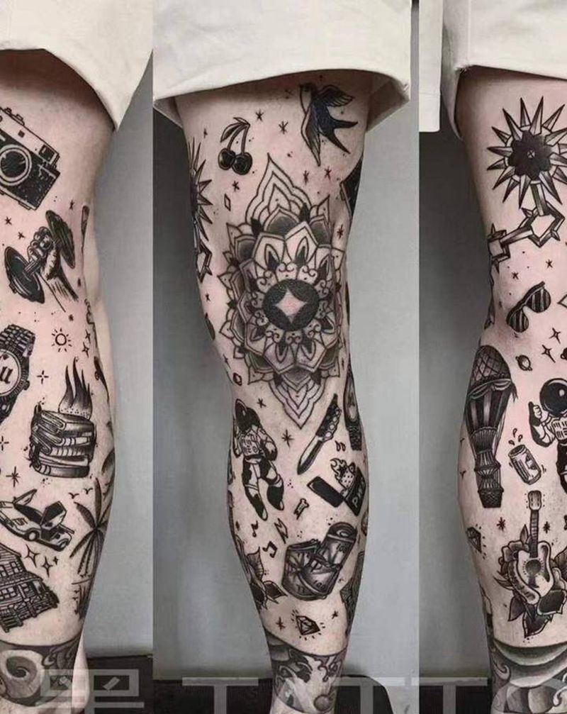 小图拼接纹身图片_腿部纹身图案