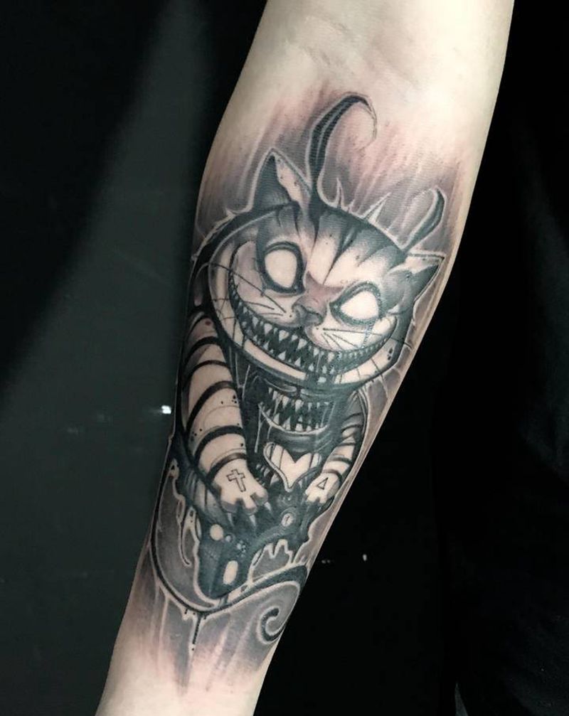 猫纹身图片_手臂水墨纹身图案