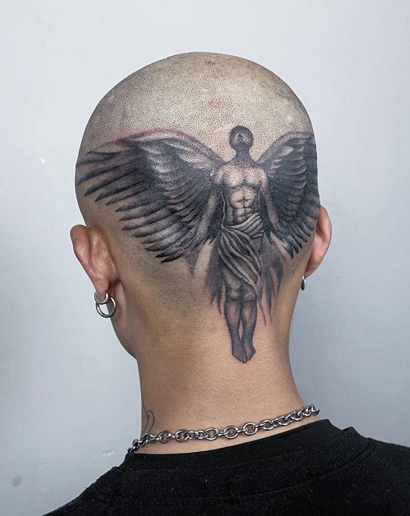 暴头天使纹身图片_欧美写实纹身图案