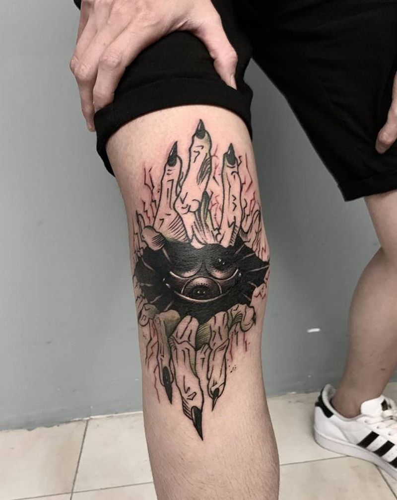 爆膝纹身图片_腿部纹身图案