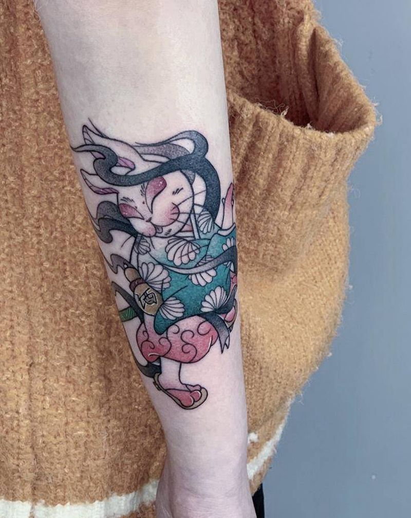 小兔子纹身图片_手部Old SchoolNew School纹身图案