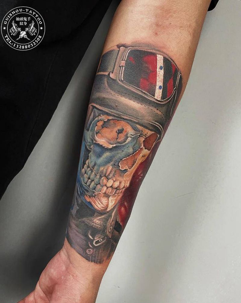 彩色写实骷髅纹身图片_手臂欧美写实纹身图案