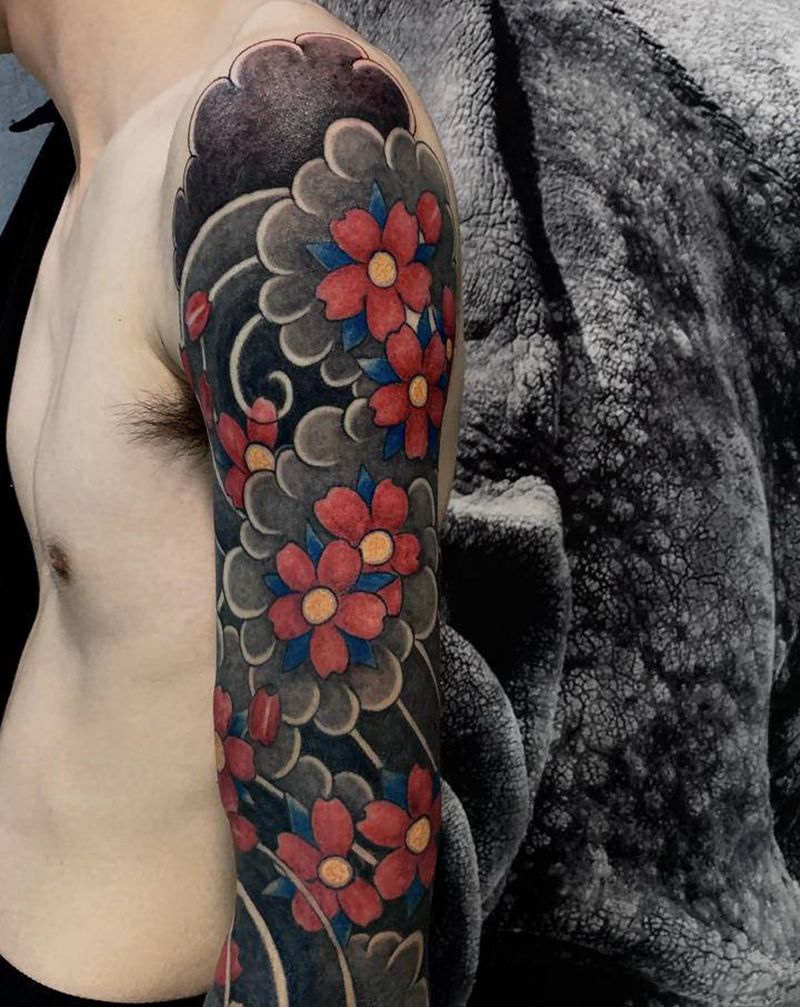 日式老传统·花臂纹身图片_手臂老传统纹身图案