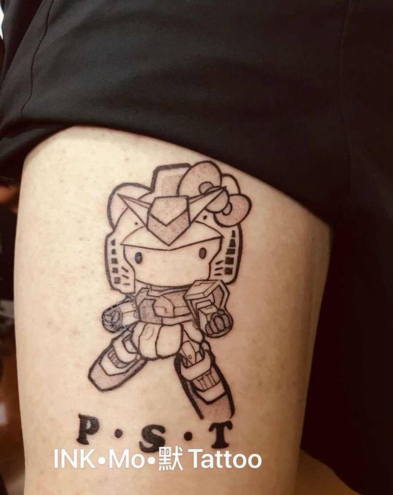 高达Kitty纹身图片_腿部纹身图案