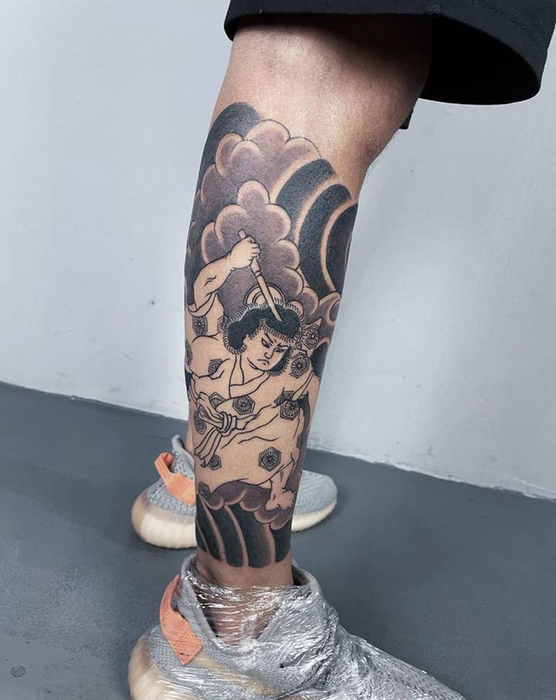 老传统纹身图片_腿部老传统纹身图案