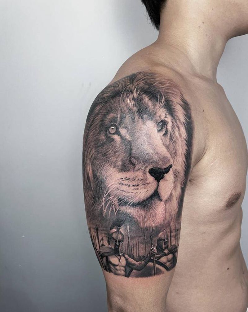 写实狮子纹身图片_手臂纹身图案