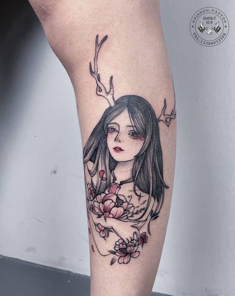 卡通人物遮盖纹身图片_腿部纹身图案