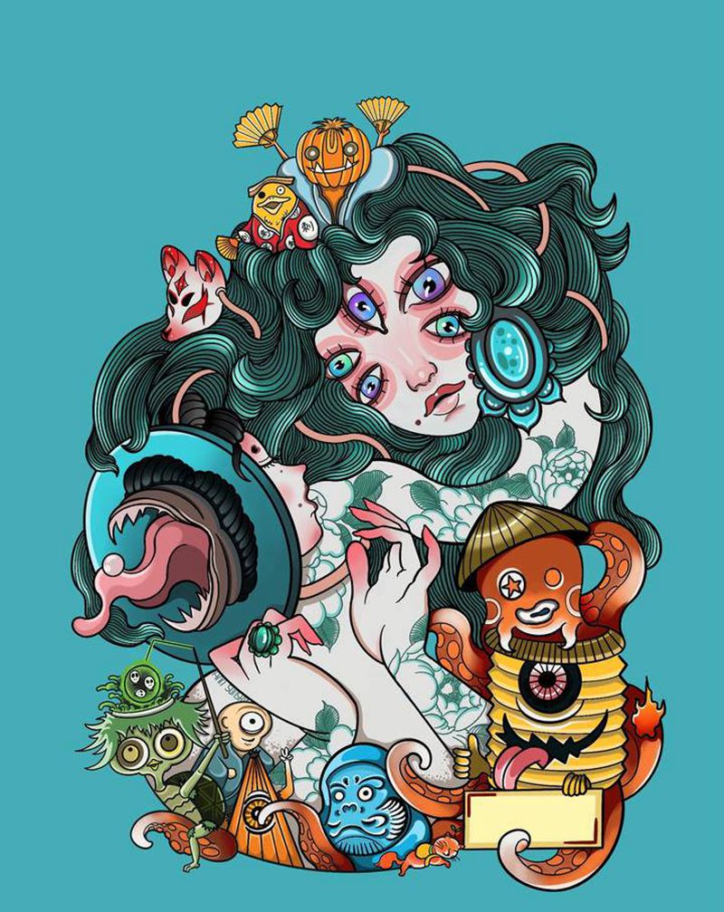 万灵集会纹身图片_插画纹身图案