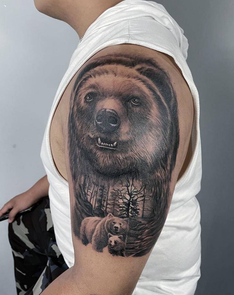熊 遮盖纹身图片_欧美写实纹身图案