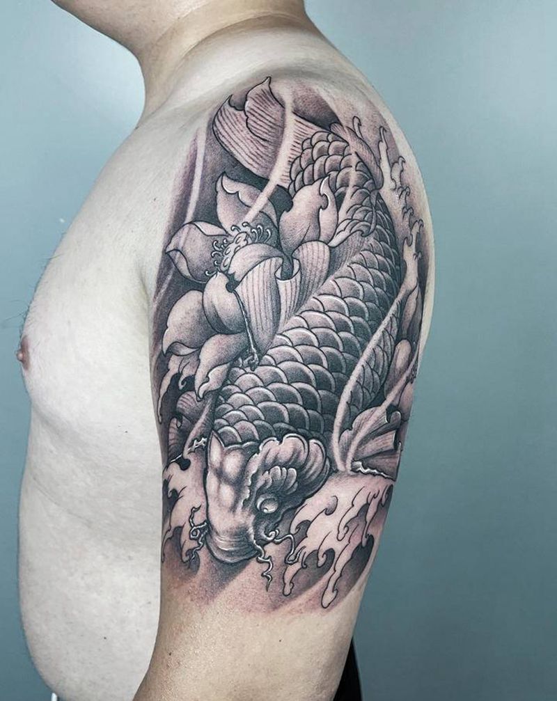 鲤鱼纹身图片_手臂纹身图案