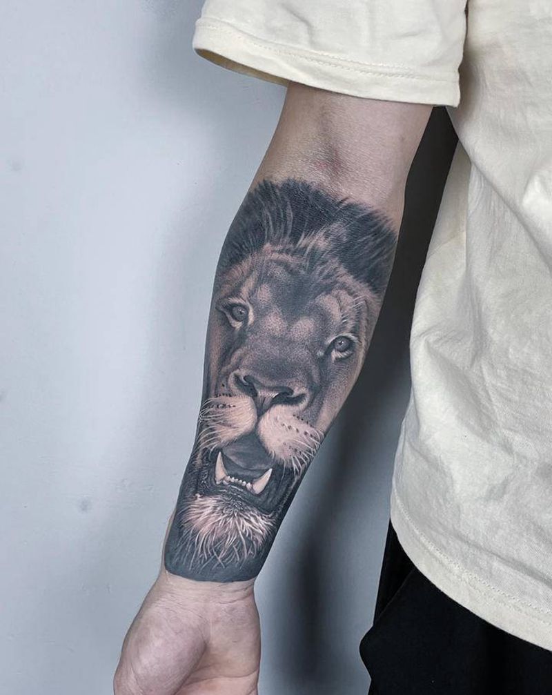 狮子纹身图片_手臂纹身图案