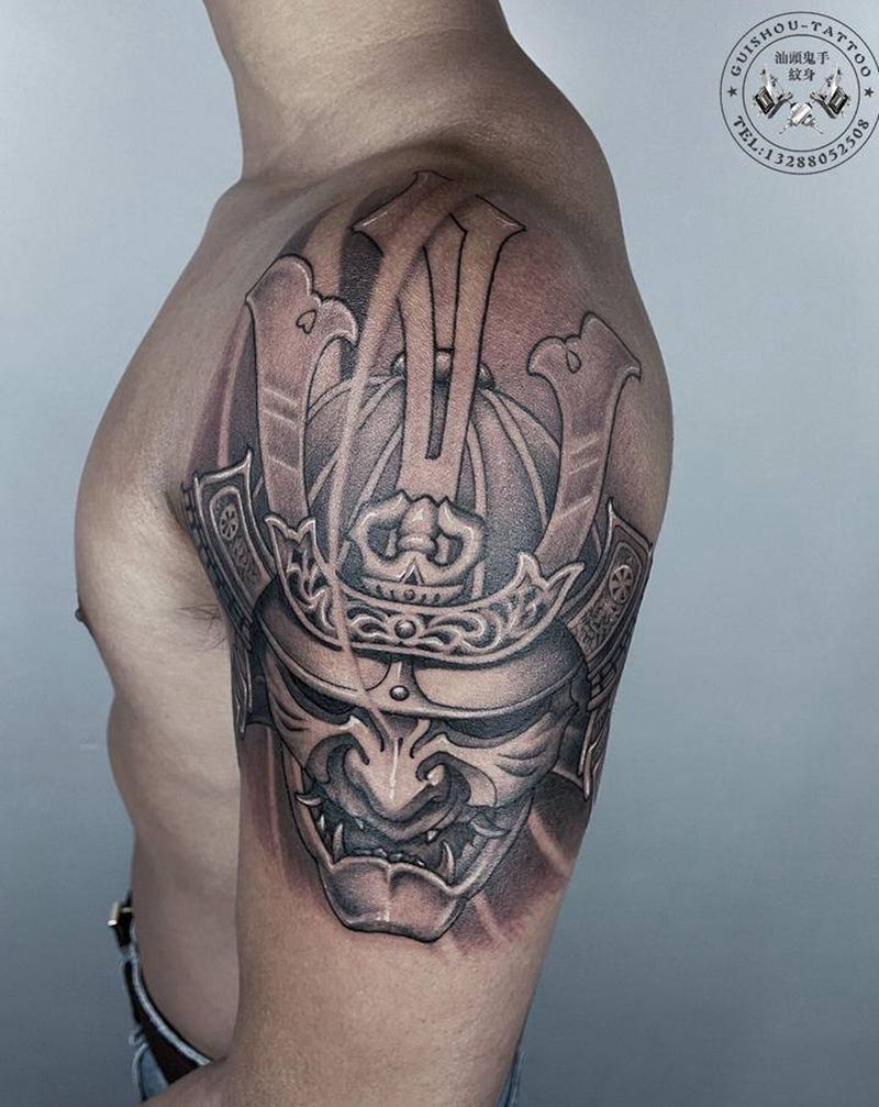 鬼武士纹身图片_手臂纹身图案