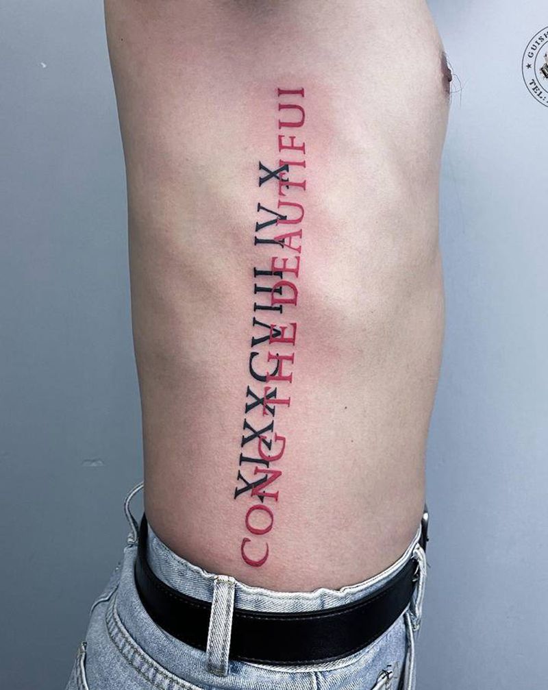侧腰英文纹身图片_腰部纹身图案