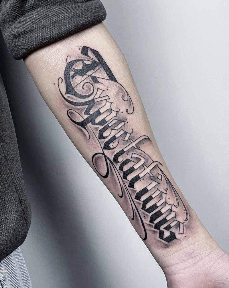 花体字纹身图片_手部花体字纹身图案