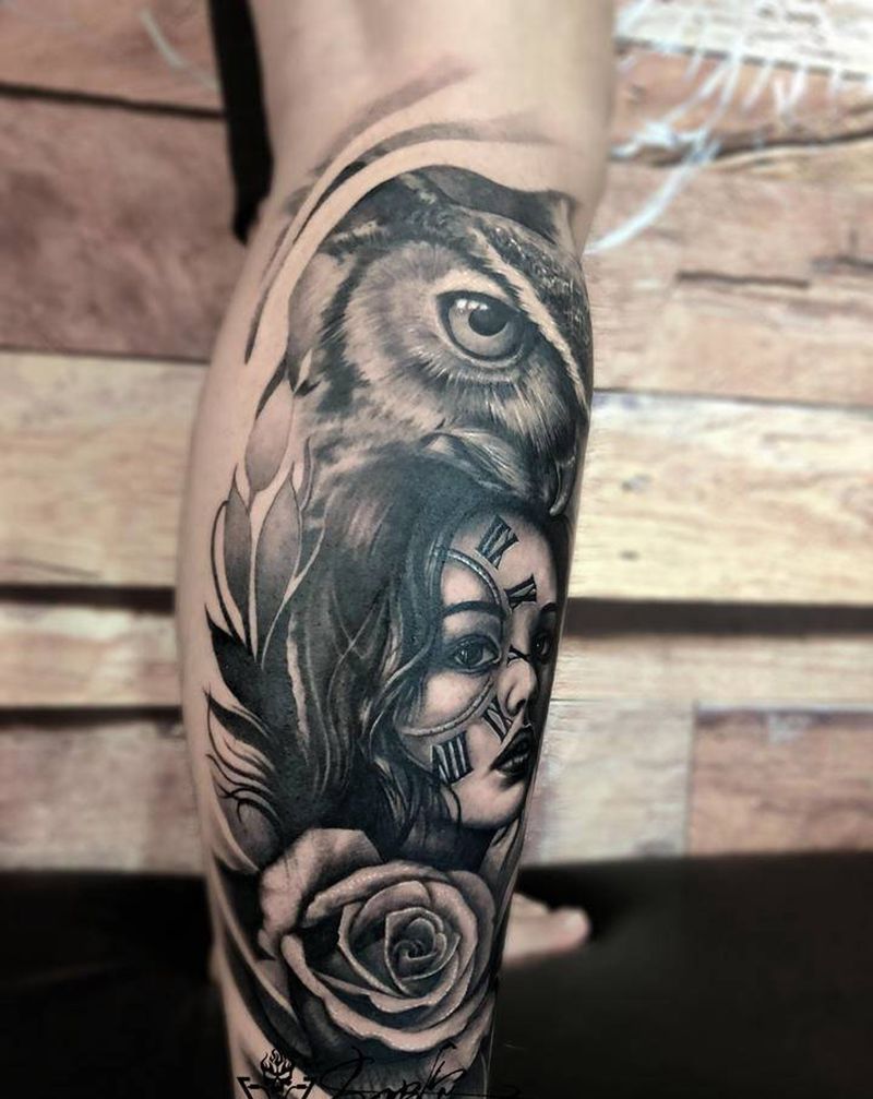 欧美写实纹身图片_腿部欧美写实纹身图案