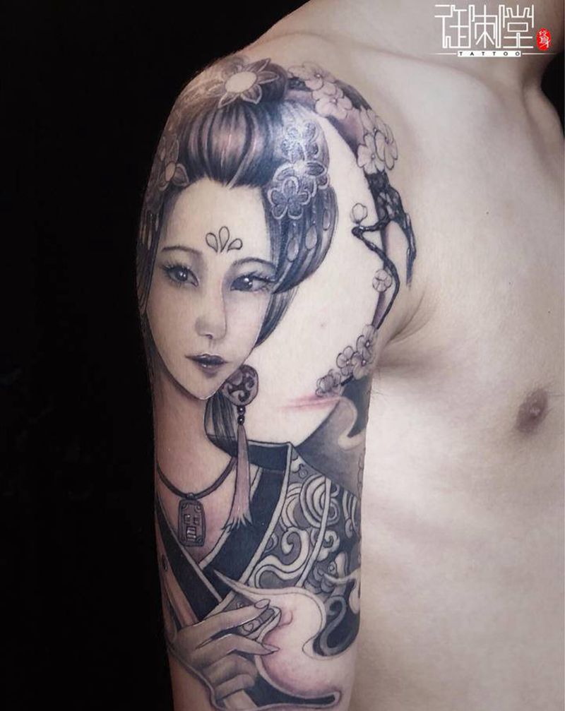 艺妓纹身图片_手臂老传统欧美写实纹身图案