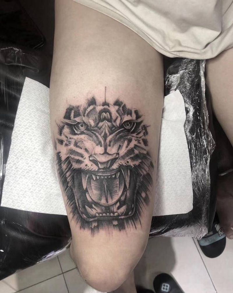 虎头纹身图片_点刺纹身图案