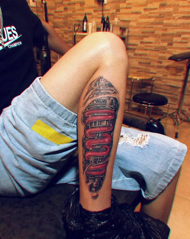 机械脚纹身图片_腿部纹身图案