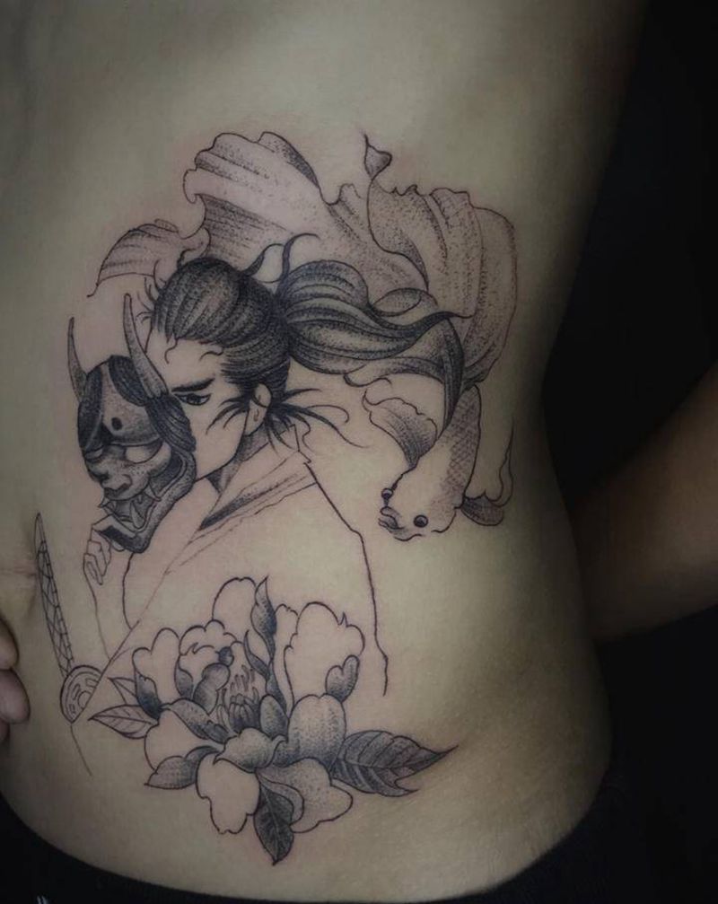 武土，未完成纹身图片_新传统纹身图案