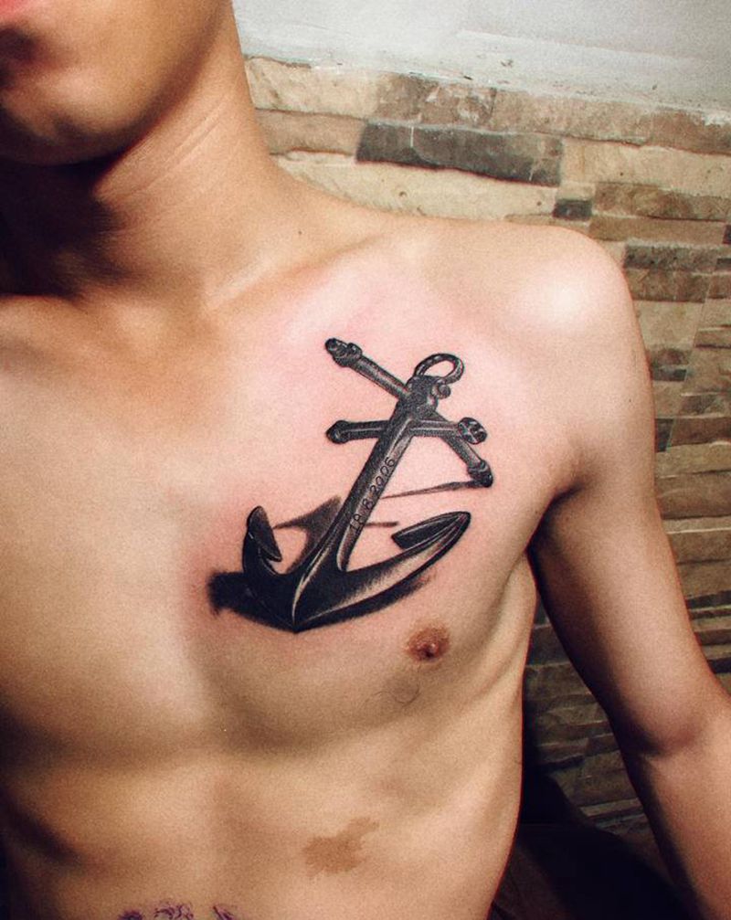 船锚纹身图片_胸部纹身图案