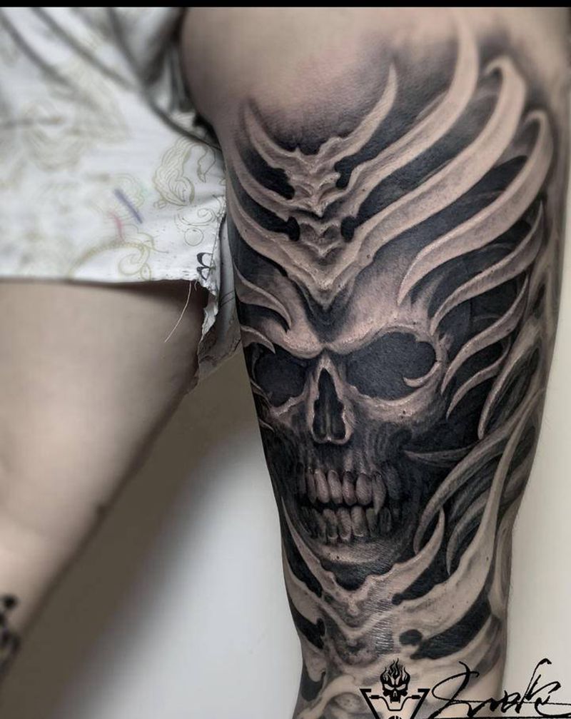 骨纹身图片_腿部纹身图案