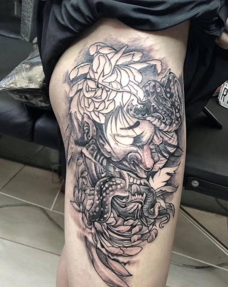 般诺纹身图片_腿部新传统纹身图案