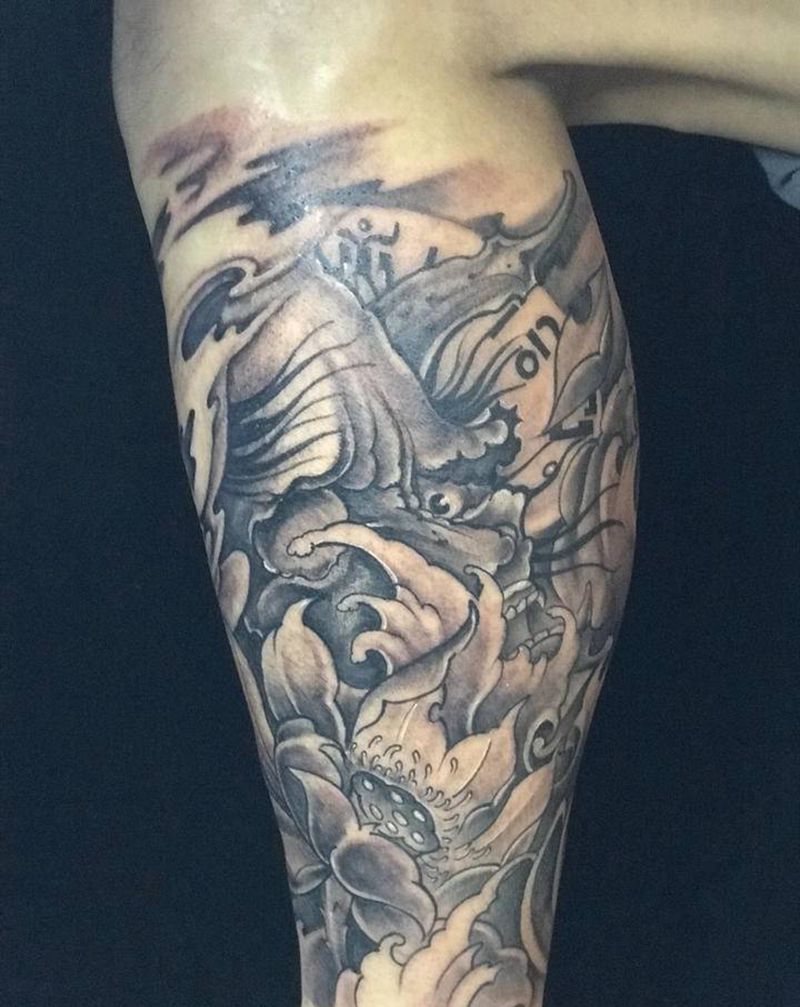 般诺纹身图片_腿部新传统纹身图案