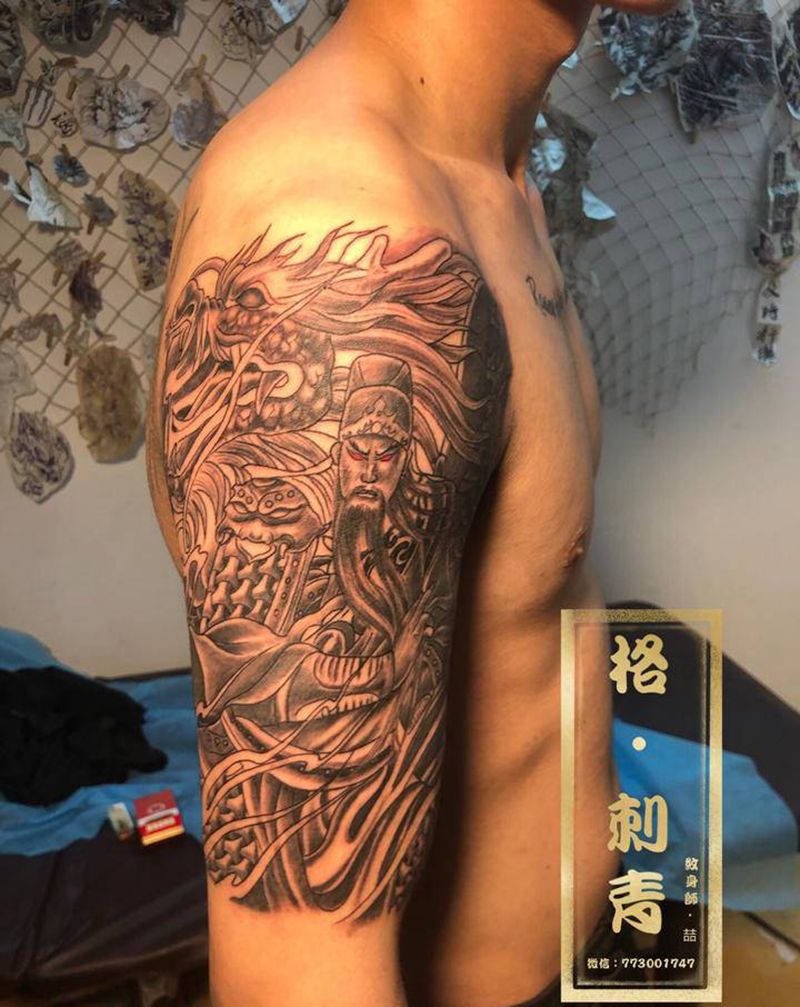 半臂关公纹身图片_手臂纹身图案