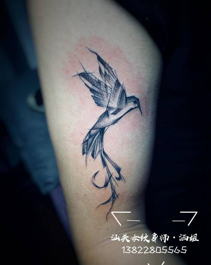 鸟纹身图片_腿部手部几何New School鸟几何小清新纹身图案