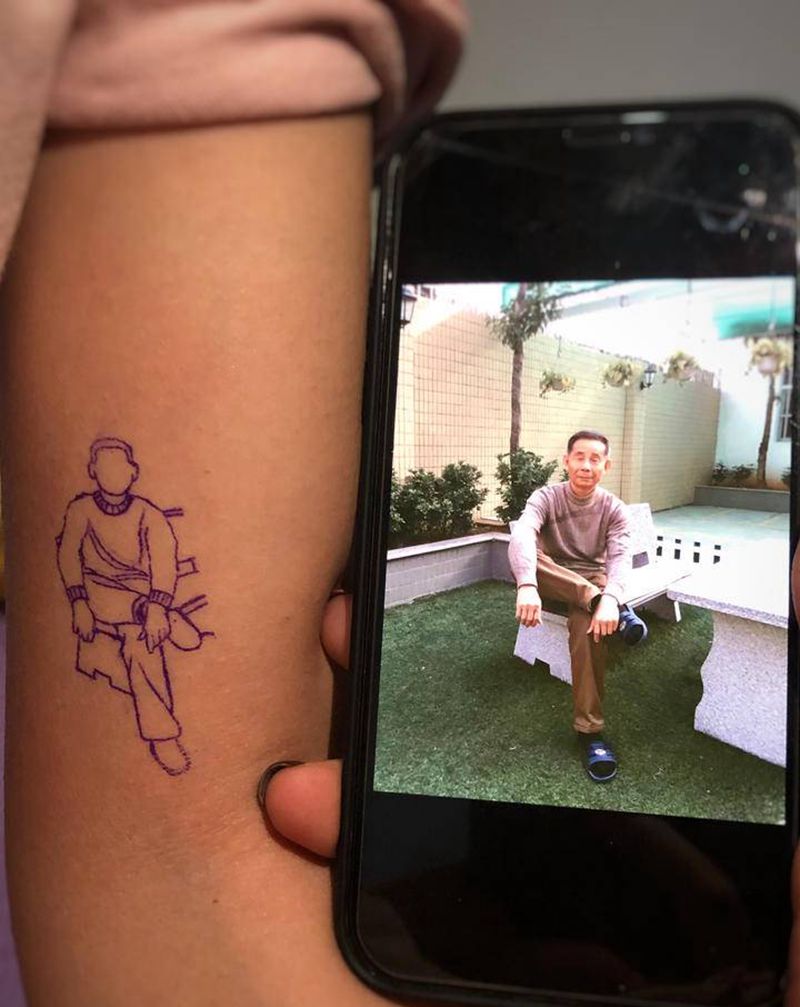 简笔画纹身图片_手部手臂几何图腾肖像小清新简笔画纹身图案