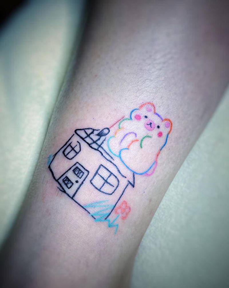 涂鸦卡通纹身图片_手部腿部水彩New School涂鸦卡通简笔画纹身图案