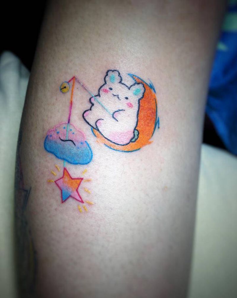 卡通涂鸦纹身图片_腿部手部New School水彩卡通涂鸦小清新纹身图案