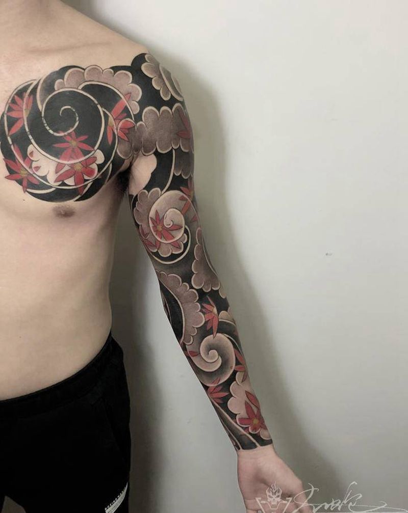 老传统花臂纹身图片_手臂老传统纹身图案