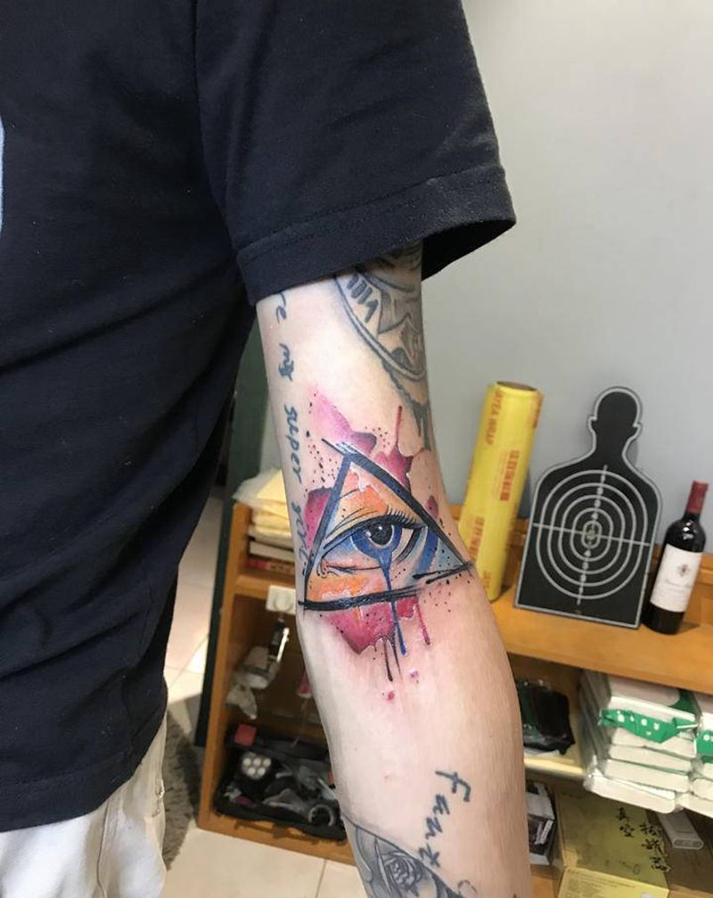 彩色泼墨眼睛纹身图片_手部纹身图案