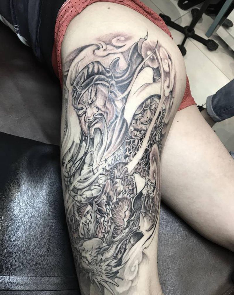 关公纹身图片_脚部腿部纹身图案