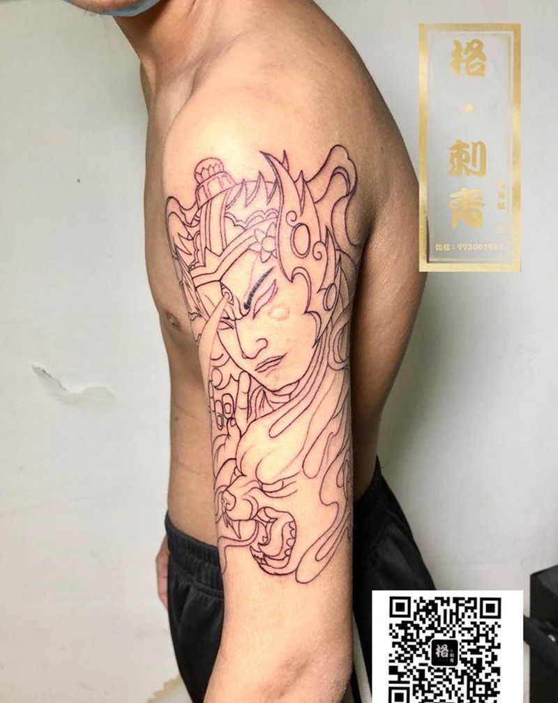 杨戬线条纹身图片_手臂纹身图案