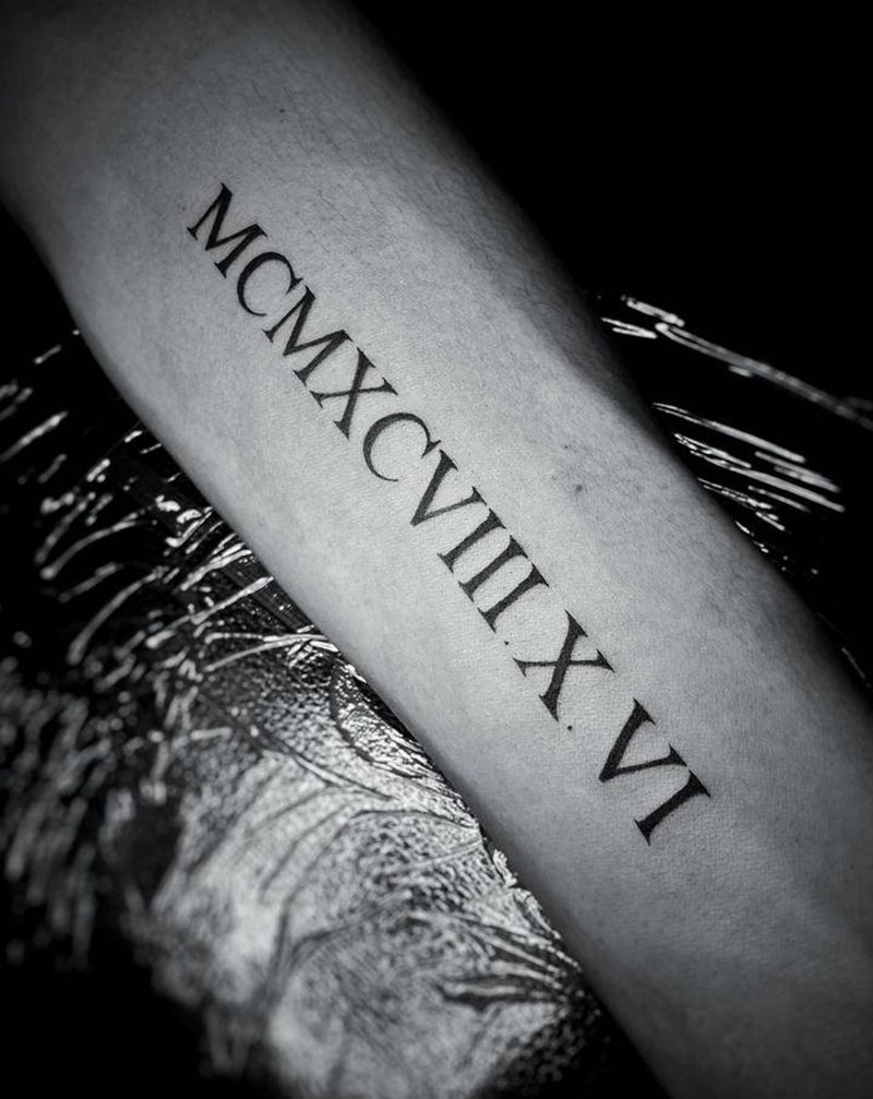 罗马数字纹身图片_腿部手部花体字罗马数字英文手臂纹身图案