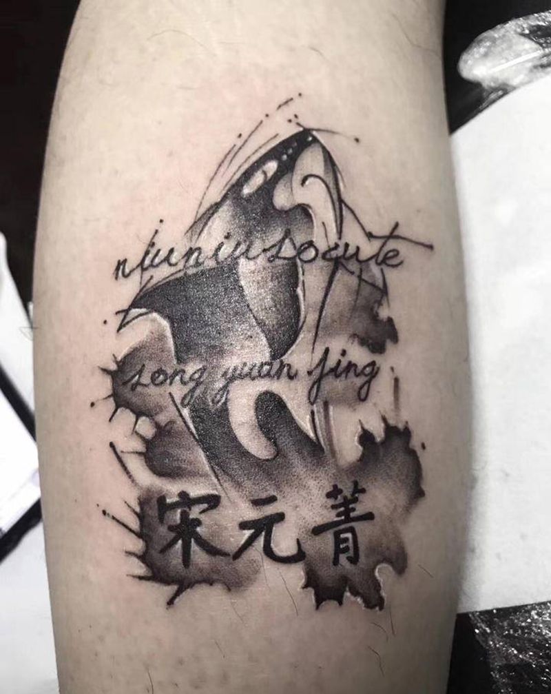 #原创泼墨鲸鱼纹身图片_手部纹身图案